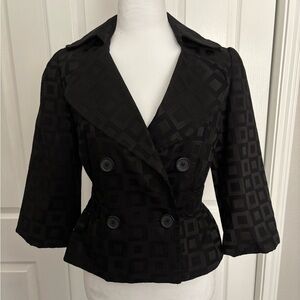 Elle Black Textured Double-Breasted Blazer
